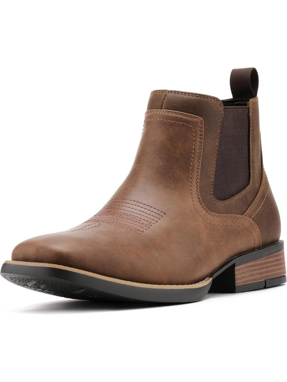 Men's Brown/Black Faux Leather Western Cowboy Chelsea Square Retro Ankle Boots